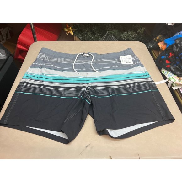 Men's Big & Tall 9" Striped Swim Shorts - Goodfellow & Co Charcoal Gray 3XL - Picture 6 of 8